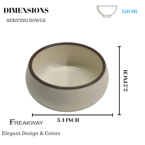 Image of Freakway Ceramic Bowls Set of 4, 150 ML, Cream with Brown Rim