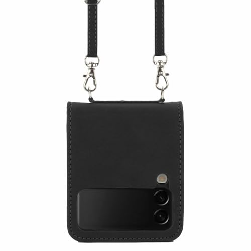 Protection Galaxy Z Flip 4 antichoc étui cuir ENILSA avec cordon lanière sangle noir