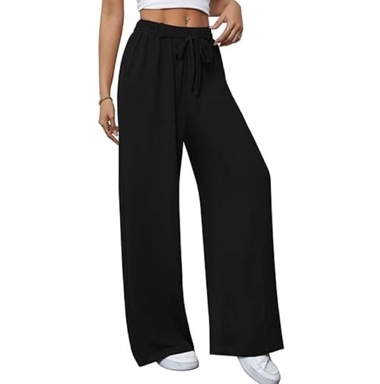 Solid Drawstring Elastic Waist Casual Pants Fashion Comfortable High Waist Wide Leg Straight Leg Pants Women