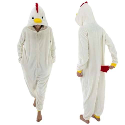 AILMQYJL Snug Fit Unisex Adult Onesie Pajamas Flannel Chicken Cosplay One Piece Halloween Costume hooded Sleepwear Homewear