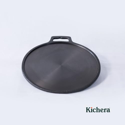 Image of Kichera Pre Seasoned Single Handle Cast Iron DosaTawa | Roti Pan 11 Inch | Non-Stick Cookware for Perfect Dosa & Roti 28cm Diameter, 2.1kg | Induction Friendly | Pure & Toxin-Free