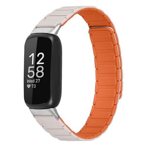 Limque Magnetic Watchband Compatible with Fitbit Inspire 3, Adjustable Sport Silicone Strap for Women & Men, Strong Magnet Link Replacement Wristband for Fitbit Inspire Fitness Tracker (Starlight Orange)