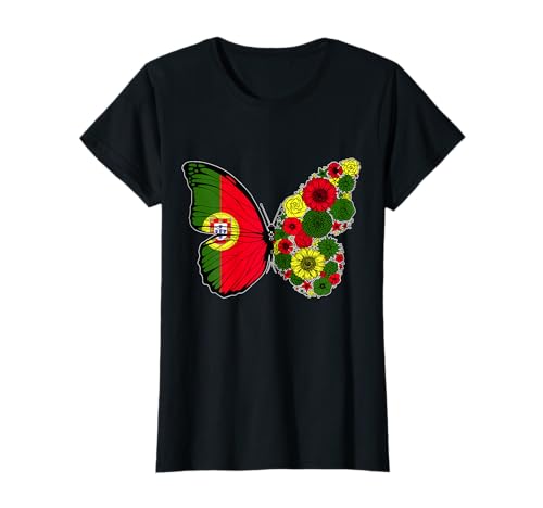 Origen portugués Bandera Portugal Mariposa Raíces Portuguesa Camiseta