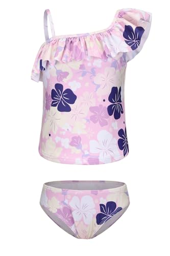 Image of Girls Two Piece Tankini Swimsuits Tie Dye Bathing Suit for Kids One Shoulder Swimwear 3-16 Years