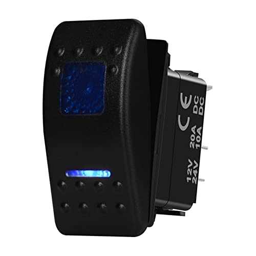 Image of Illuminated Blue Led Momentary Rocker Switch 7P (ON)-Off-ON DPDT for Car Marine Boat Van Bus RZR, with Jumper Wire Set