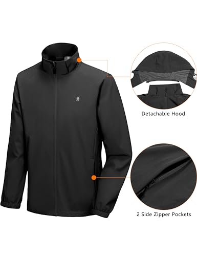 Image of Little Donkey Andy Men's Lightweight Windbreaker Jacket Removable Hooded Windproof Coat for Running Hiking Golf