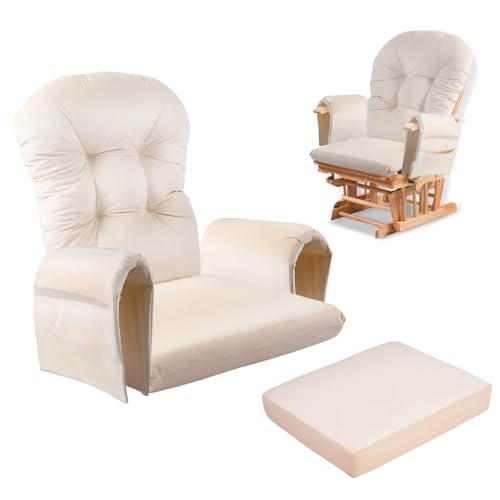 5 Pc Glider Rocker Replacement Cushions, Extra Thick Glider Cushions Replacement Set, 4'' 50D Memory Foam Seat Cushion with Storage Pocket, Velvet Fabric, Soft, Supportive (Beige)