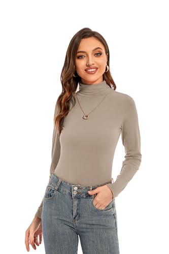 Image of Womens Long Sleeve Turtleneck T-Shirts Casual Lightweight Slim Fit Cozy Base Layer Top