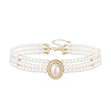 Dream Aurora 3 Rows Pearls Choker,Wedding Suite Beads Choker Necklace,1920s Simulated Pearl Rhodium Plated Elegance Charm Multi Layer Choker Pendant Necklaces Prom Party for Women and Girls