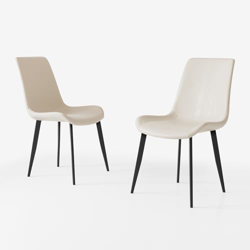Image of Modern Dining Chairs Set of 2, PU Leather Dining Room Chairs, Upholstered Kitchen Chairs with Ergonomic Backrest & Sturdy Metal Legs, Perfect for Dining Room, Living Room, White