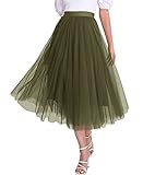 Women’s Tulle Skirts Midi Elastic High Waist Pleated Mesh Flowy A-Line Party Long Tutu Skirt