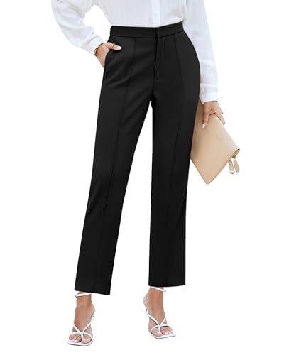 GRAPENT Dress Pants Women High Waisted Work Pants Dressy Casual Straight Leg Elastic Waist Cropped Trousers Ankle Slacks