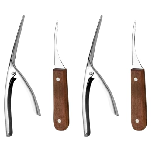 TOYANDONA 4 Piezas Abridor de Langostinos de Acero Inoxidable con Mango de Madera Ergonómico y Resorte Integrado para Pelar y Limpiar Camarones de Forma Rápida y Precisa