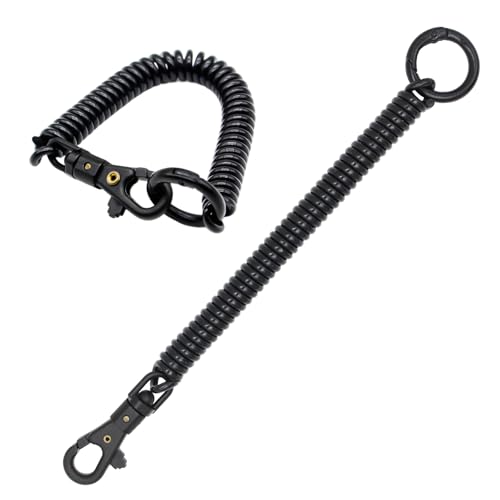 TENOC Spiral Coil Spring Keychain Anti-lost Key Chain Holder Lanyard Cord with Lobster Clasp Black