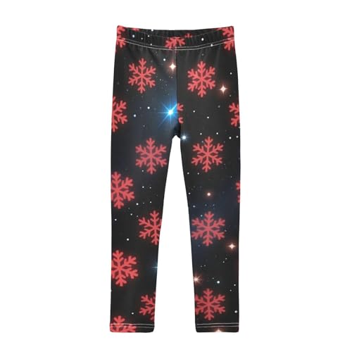 Christmas Red Snowflakes on Black Girls Leggings Stretchy Dance Pants for Kids