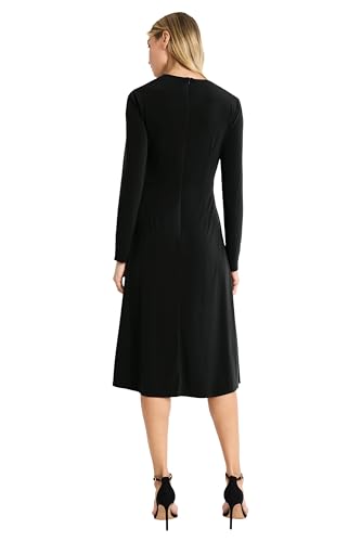Maggy London Women's Elegant Midi Long Sleeve Mock Neck A-line Silhouette-Ruched Waist Party Cocktail Wedding Guest Dress3