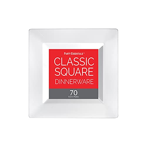 Party Essentials Party Supplies Disposable Classic Square Plastic Plates For Wedding/All Occasions, 6.5", 70-Count, White #TOP3
