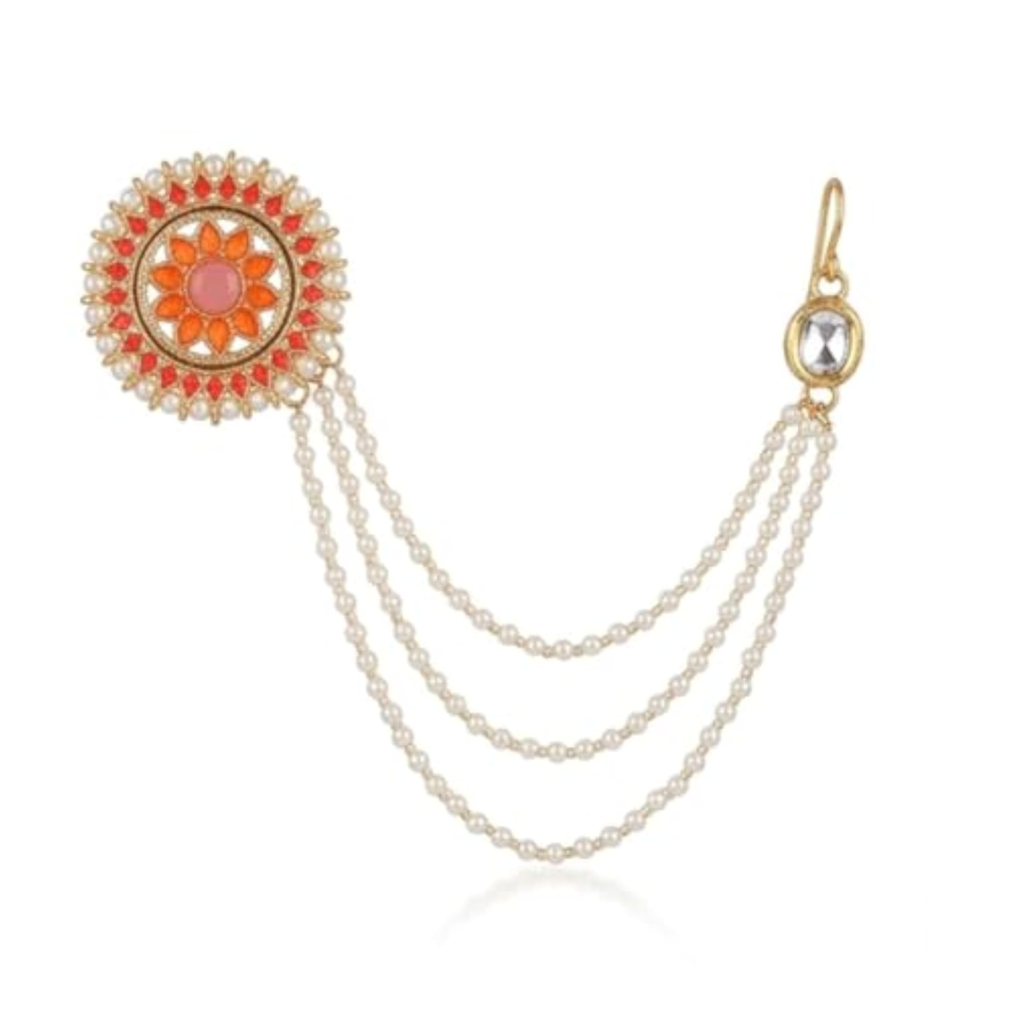 Ethnic Orange Meenakari and Stones Studded Statement Stud Earrings