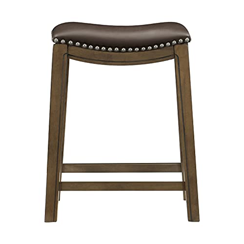Lexicon Alviso Wooden Saddle Seat Counter Height Stool, 24" Sh, Brown #TOP1