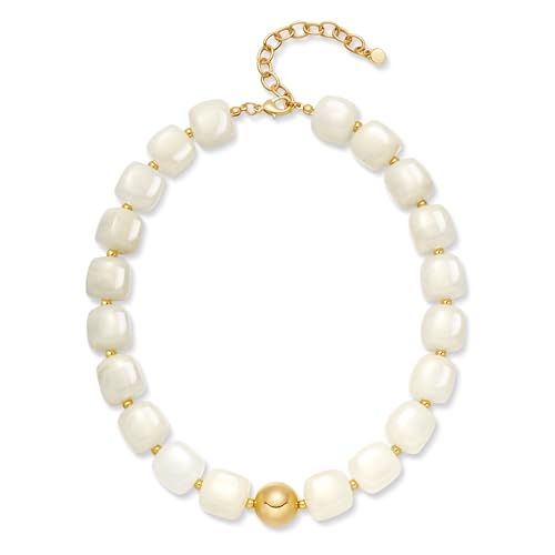 INNERDIVA Chunky Beaded Necklace for Women Big Large White Bead Choker Necklaces Trendy Summer Beach Beachy Womens Statement Bubble Charm Jewelry Boho Resin Gemstone Necklace Accessories Gifts Stuff