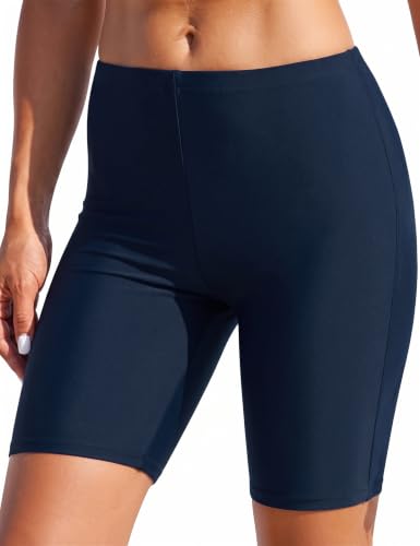Mycoco Women's Long Bike Swim Shorts UPF 50+ Swim Bottom Board Shorts Rash Guard Shorts Navy 10