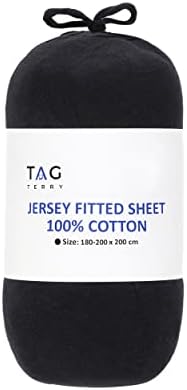 Tag Terry Double Fitted Sheet Cotton - 145 GSM Deep Fitted Sheet - Soft Jersey 100% Cotton - Stretchable, Breathable & Brushed Cotton Bed Sheet for Double Bed 140 x 200 + 40cm (Blue)
