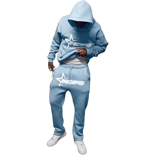 Celucke Jogginganzug Herren NOFS 2-teilig Winter Y2K Tracksuit Baumwolle Tracksuit Baggy Sweatshirt mit Kapuze Jogginghose Hip Hop Streetwear Trainingsset für Gym