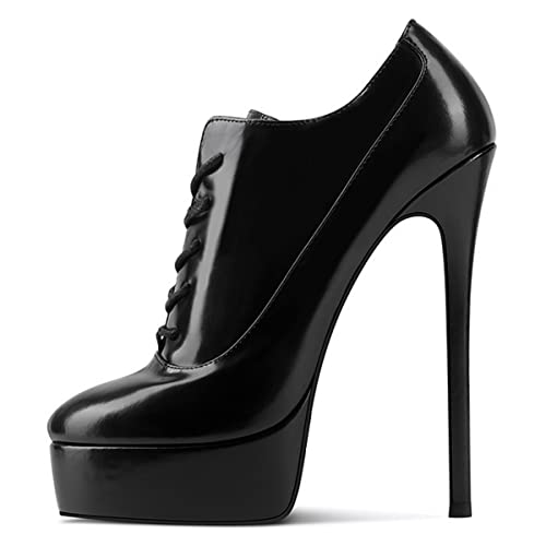 XYD Women Autumn Round Toe Platform Lace Up Ankle Stiletto High Heels Fashion Strappy Pumps Ladies Night Club Party Evening Prom Dress Shoes