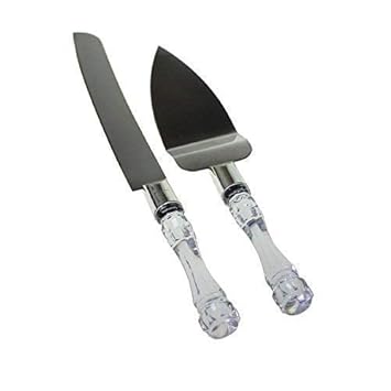 Tiliqua Stainless Steel Cake Knife and Cake Server Set with Acrylic Handle Slicer Cutter Pizza Shovel Knife Pie Server Hand Tool with Cutting Knife Decorating Tools Set of 2
