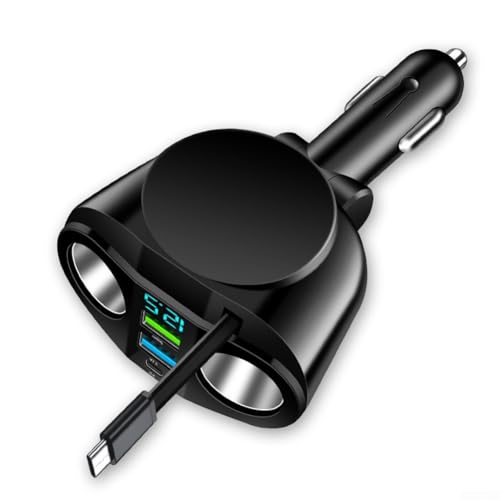 Besttoolifes Cargador de coche USB C, adaptador de 66 W, doble USB de carga rápida PD QC 3.0, divisor de enchufe de cargador de coche de 12 V/24 V con voltímetro LED para teléfono inteligente GPS Dash