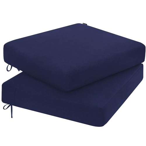 Favoyard Outdoor Chair Cushion 19 x 19 x 3 Inch Rainproof & 3-Year Fade Resistant Patio Furniture Cushions with Removable Cover and Adjustable Ties for Garden Sofa Couch Pads Set of 2, Blue