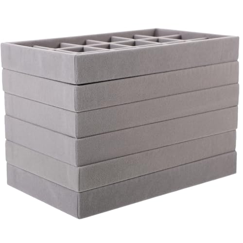 Ipetboom Set 6 Pezzi Vassoi Porta Gioielli per Orecchini, Anelli e Collane, Organizer da Cassetto Impilabile in Velluto per Esposizione e Conservazione in Negozi e Fiere