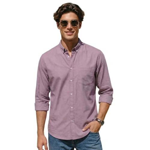 Image of Urbano Fashion Men's Cotton Full Sleeve Regular Fit Solid Oxford Shirt with Button-Down Collar