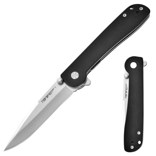 TONIFE Guiding Star Navaja Plegable con Clip de Bolsillo, Antideslizante EDC Cuchillo Plegable Outdoor, Hoja 8Cr14MoV y Mango G10 para Cuchillo de Camping al Aire Libre (Negro + Satén)