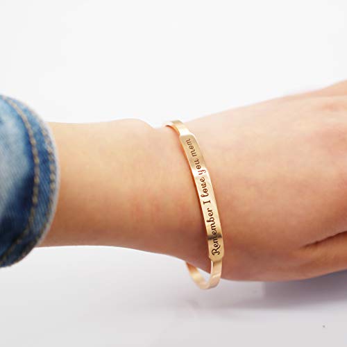 Image of Uloveido Charm Comfort Fit Stainless Steel Bangle Remember I Love You Mom Initial Cuff Bracelet Mother Day Mother's Gifts Y458