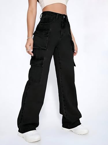 Image of Ben Martin Women's High Rise Cargo Pants || Denim Cargo's Pants || Oversized-Jeans|| Loose Jeans Pant,S