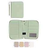 [ロコット] np 名入れ対応 お薬手帳ケース A6 B6 ラウンドジップ スキミング防止機能付き PUレザー 薄型 コンパクト 通院ケース 母子手帳ケース 診察券 保険証 マルチケース パスポートケース おしゃれ かわいい (03.名入れあり(明朝体), スモーキーグリーン)