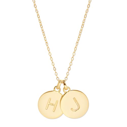 EVE'S ADDICTION Personalized Gold Plated Two Initial Round Charm Necklace, 16