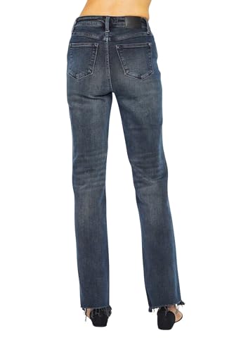 Judy Blue Women's High-Rise Button Fly Destroyed Hem Straight Leg Jeans3