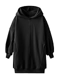 Picture of Haloumoning Girls Hoodie Dress Long Sleeve Hooded Sweatshirts Dress Cute Fall Outfits with Pockets 5-14 Years Black