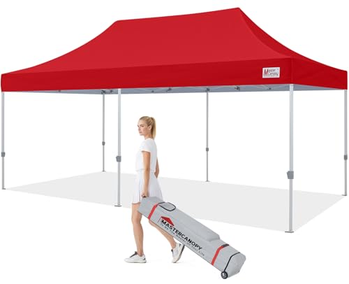 Image of MASTERCANOPY 10x20 Heavy Duty Pop Up Canopy Tent with Roller Bag(Red)