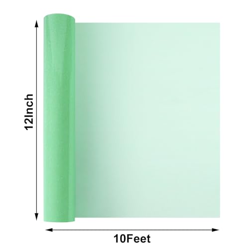 Image of FUNKAKA Glitter Fluorescent Light Green HTV Heat Transfer Vinyl Rolls, 12 inch x 10ft PU Iron on Vinyl for T-Shirts, Glitter HTV Vinyl for All Cutter Machines Easy to Cut & Weed for DIY Design