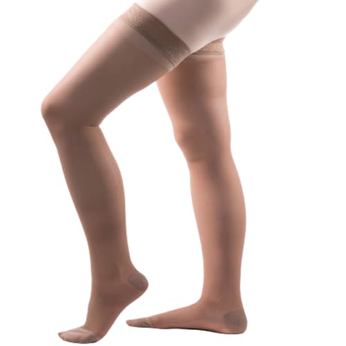 Image of Allegro Women's Thigh High Compression Stockings 15-20 mmHg Support Hose | Lightweight sheer fabric, lace-silicone stay-up band, reciprocated heel and balloon toe for secure hold and everyday comfort