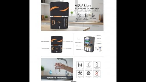 Image of Aqua Libra ISI Mark Water Purifier for Home with RO + UV + UV LED | 12L Storage Tank | Suitable for Borewell, Tanker & Municipal Water | Premium Black Design | Pan India Service Support