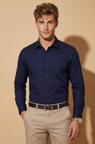 Image of Peter England Men's Cotton Slim Fit Ditsy Printed Full Sleeve Shirt