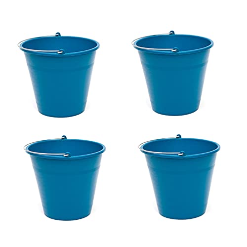 Pack de 4 Cubos de Goma, de Color Azul, de 26 x 22,9 cm, con Capacidad de 8 litros, con asa de Metal, para Distintas Funciones, Cubo Limpieza, cubeta agrícola