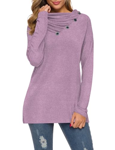 Image of WEACZZY Women's Long Sleeve Shirts Button Cowl Neck Casual Loose Tunic Tops Blouse Dressy Fashion 2026