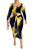 Tie Dye Dress for women Plus Size Skirt Sets Women 2 Piece Outfits Sexy-Midi Skirt and Long Sleeve...