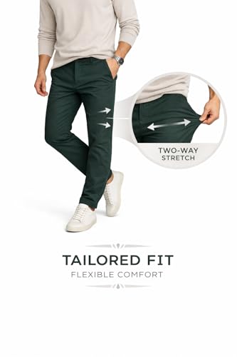 Image of DENRO Men's Slim Fit Cotton Stretch Trousers | Smart Casual & Workwear Pants for Office Use | 98% Cotton 2% Spandex Fabric | Mid-Rise Tailored Fit | Sizes 28-38