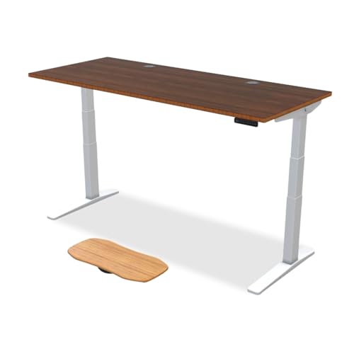 Image of UPLIFTDESK Dark Bamboo (72 x 30 inch) Standing Desk 2-Leg V3 Adjustable Stand Up C-Frame (White), Advanced Keypad, Wire Grommets, Wire Tray, Rocker Board